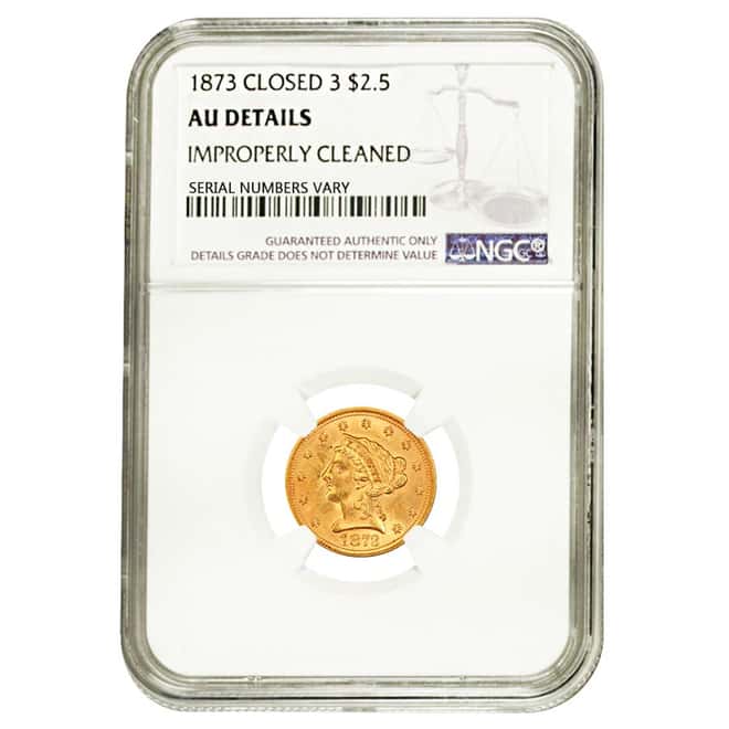 1873 Closed 3 $2.5 Liberty Head Quarter Eagle Gold Coin NGC AU Details 