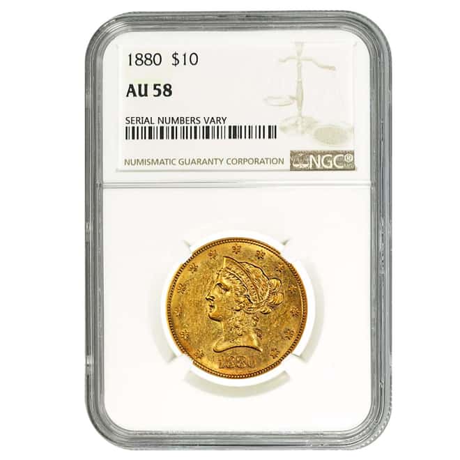 1880 $10 Gold Liberty Head Eagle Coin NGC AU 58  