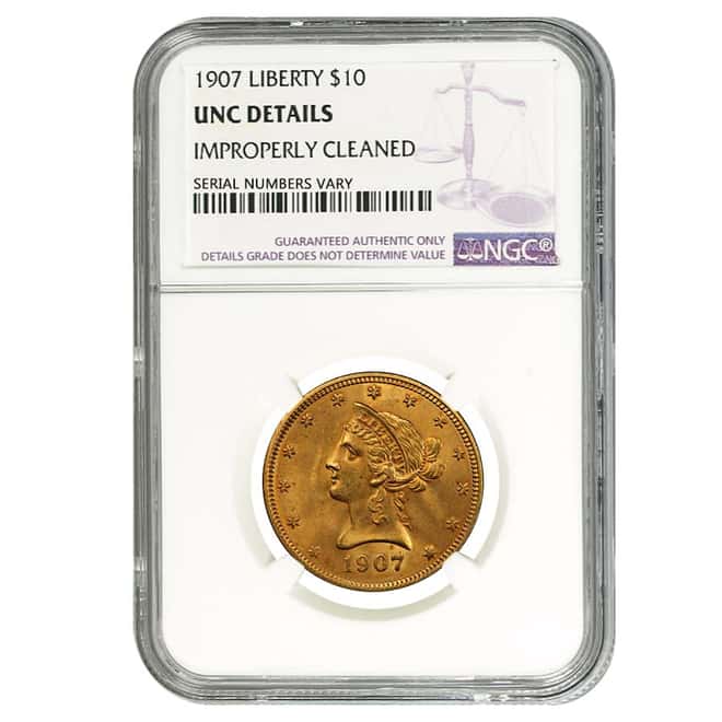 1907 $10 Gold Liberty Head Eagle Coin NGC UNC Details