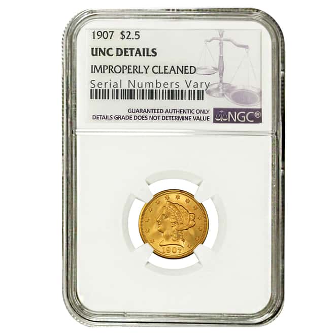 1907 $2.5 Liberty Head Quarter Eagle Gold Coin NGC UNC Details 
