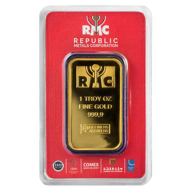 1 oz Republic Metals (RMC) Gold Bar .9999 Fine (In Assay)