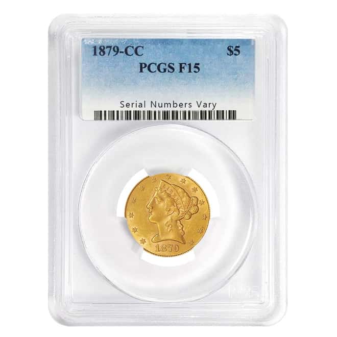 1879 CC $5 Liberty Head Gold Half Eagle PCGS F 15 - Low Mintage