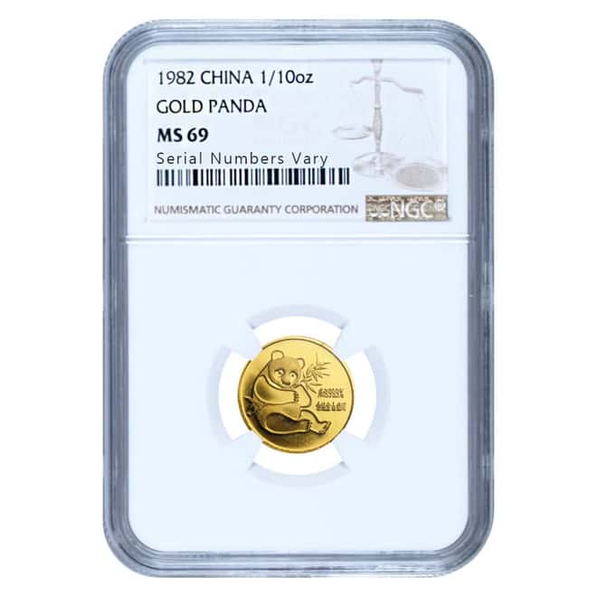1982 China 1/10 oz Gold Panda NGC MS 69