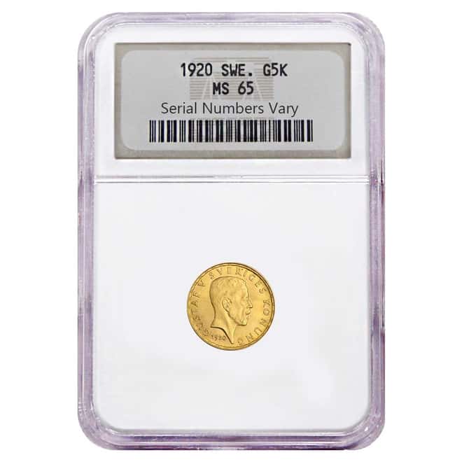 1920 Sweden Gold 5 Kronor King Gustaf Coin NGC MS 65