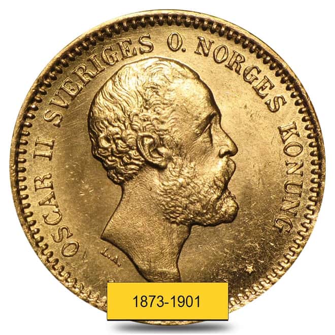 Sweden Gold 10 Kronor BU AGW .1296 oz (1873-1901, Random Year)