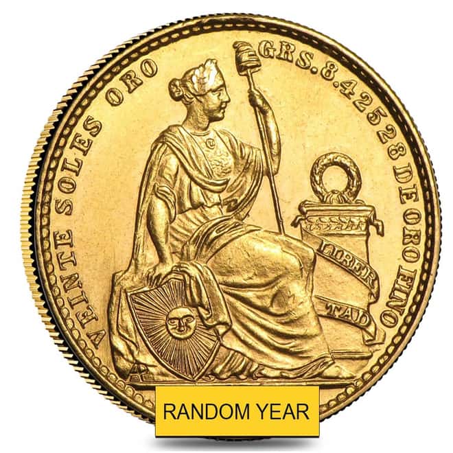 Peru Gold 20 Soles Coin AGW .2709 (Random Year)