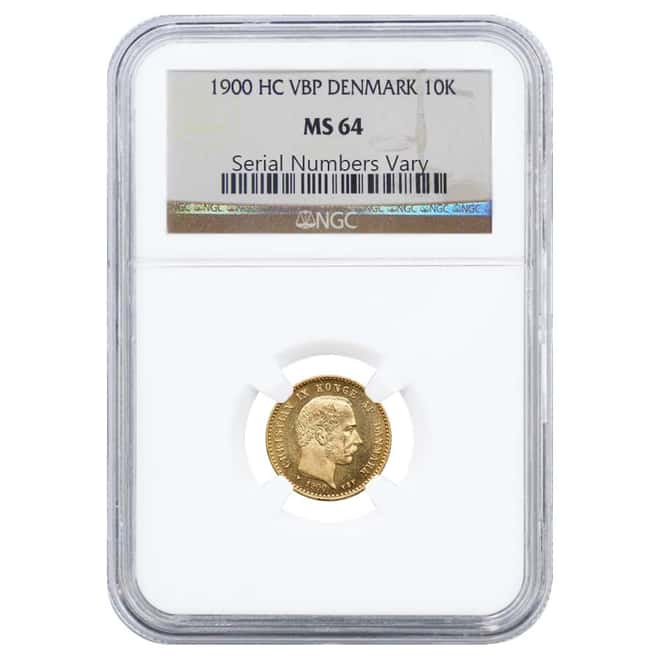 1900 HC VBP Denmark 10 Kroner Gold Coin Christian IX - NGC MS 64