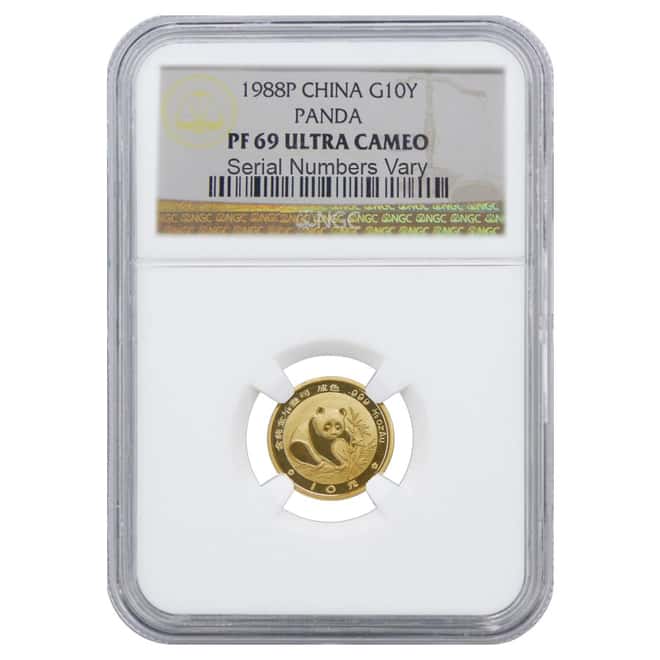 1988 P 1/10 oz China Gold Panda 10 Yuan NGC PF 69 Ultra Cameo
