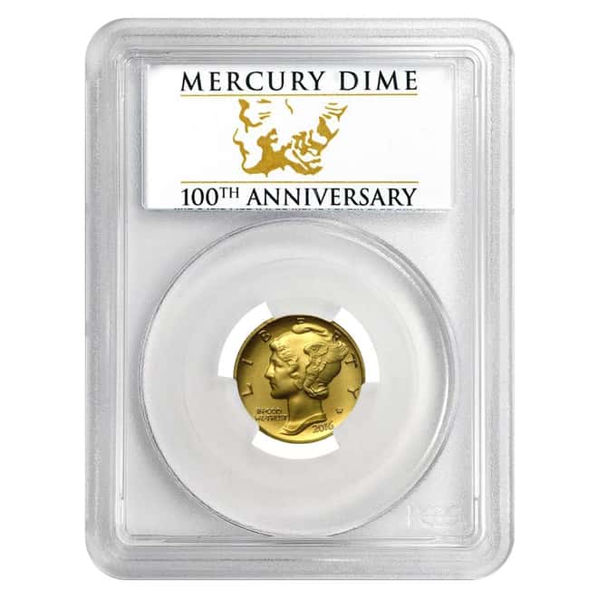 2016 1/10 oz Mercury Dime Centennial Gold Coin PCGS SP 69 FS 100th Ann