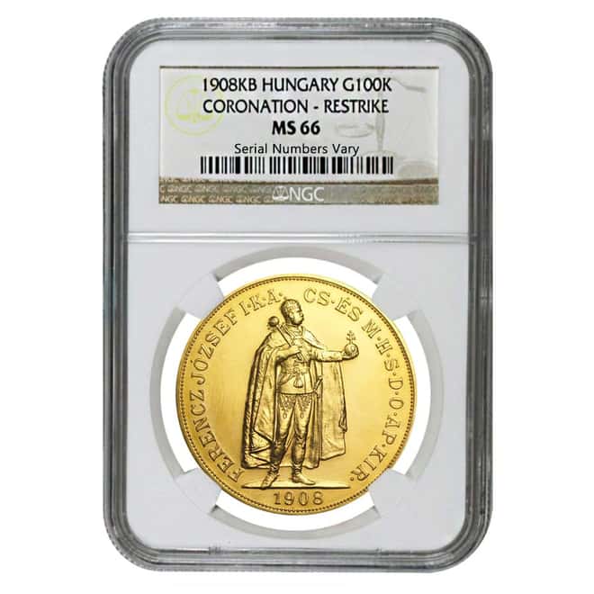 1908 Hungary Gold 100 Korona NGC MS 66 (Restrike)