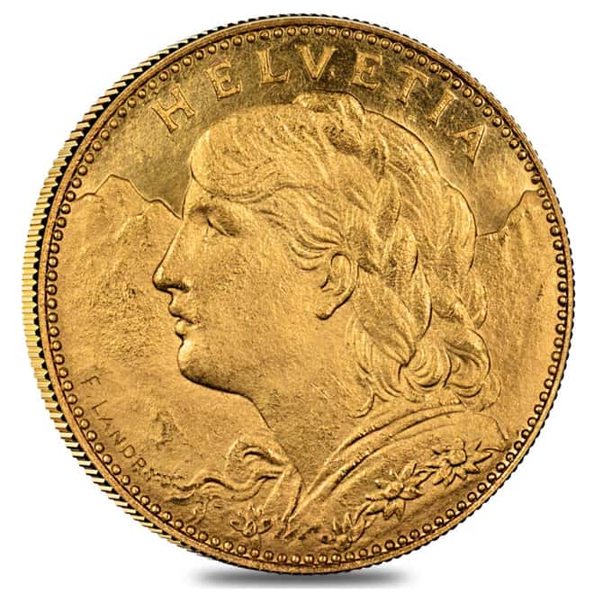 10 Swiss Francs Gold Coin 0.0933 AGW Avg Circ (1911-1922, Random Year)