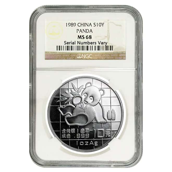 1989 1 oz Chinese Silver Panda 10 Yuan Coin NGC MS 68