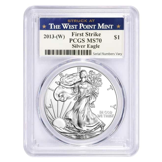 2013-W 1 oz Silver American Eagle $1 Coin PCGS MS 70 First Strike West Point