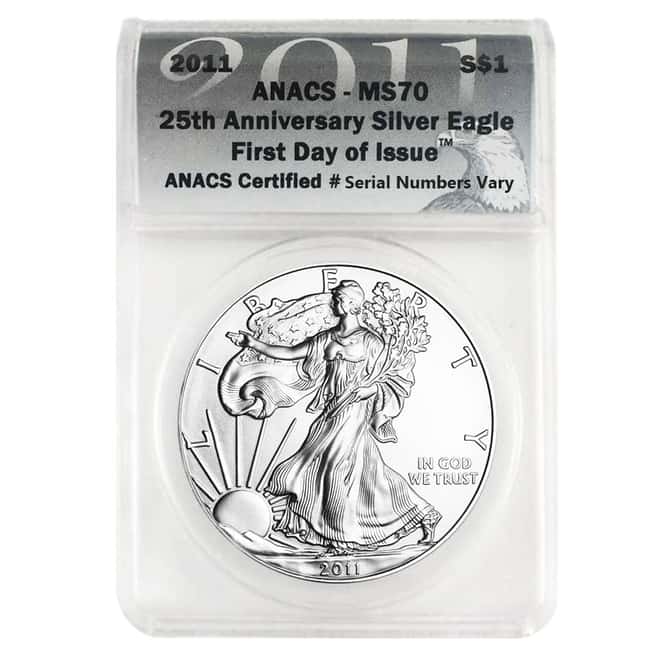 2011 $1 Silver American Eagle ANACS MS 70 - First Day of Issue (25th Eagle Anniversary)