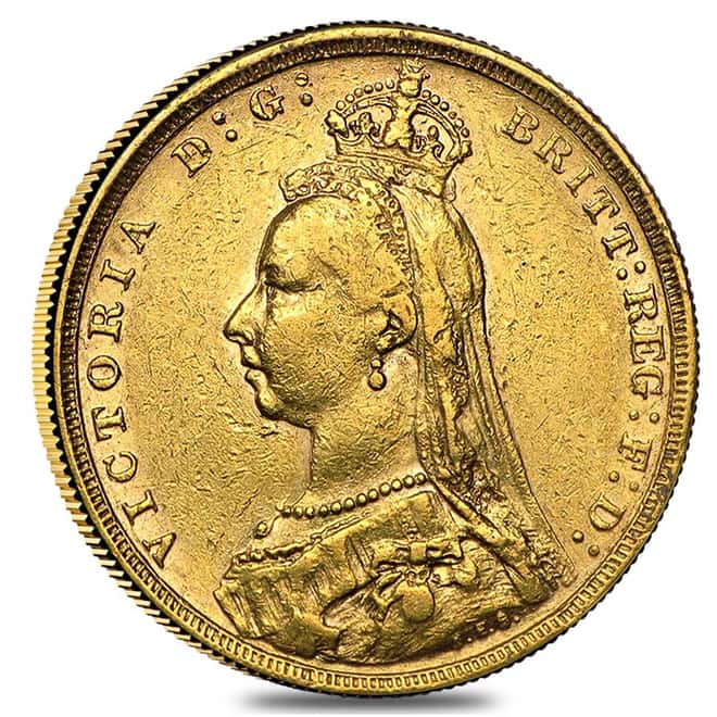 1887-1893-M Australia Gold Sovereign Victoria Jubilee Avg Circ