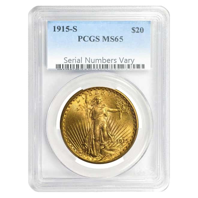 1915 S $20 Gold Saint Gaudens Double Eagle PCGS MS 65