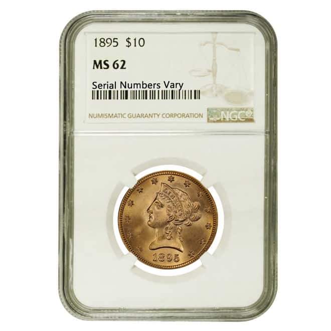 1895 $10 Liberty Head Gold Eagle Coin NGC MS 62