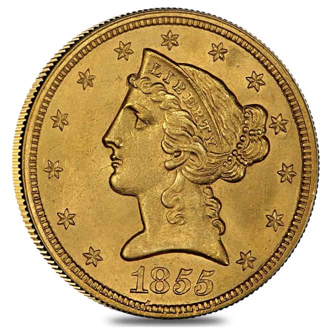 1855 $5 Gold Half Eagle Liberty Head