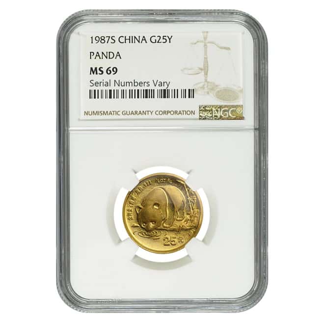 1987 S 1/4 oz China Gold Panda 25 Yuan NGC MS 69