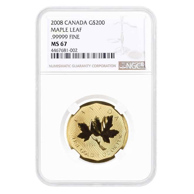 2008 1 oz Canadian Gold Maple Leaf $200 Coin .99999 Fine NGC MS 67