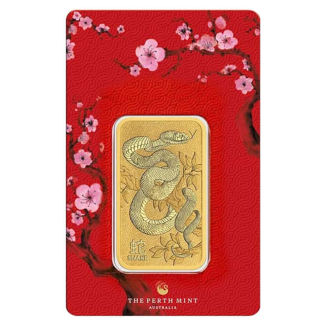 1 oz Perth Mint Lunar Snake Gold Bar .9999 Fine (in Assay)
