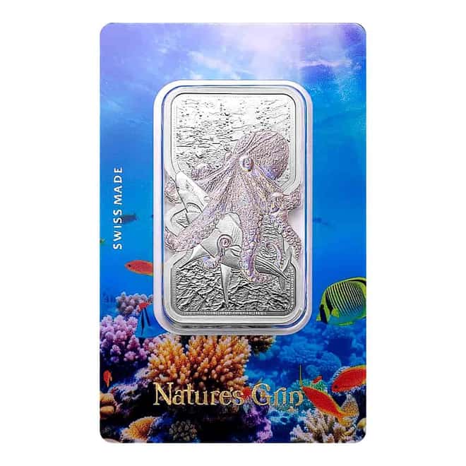 2025 1 oz PAMP Suisse Nature's Grip Giant Octopus Silver Coin Bar .9999 Fine
