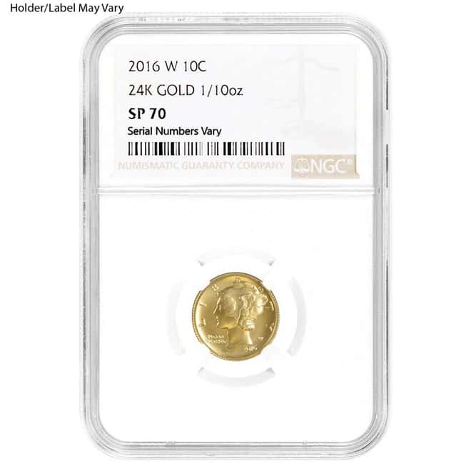 2016 W 1/10 oz Mercury Dime Centennial Gold Coin NGC SP 70