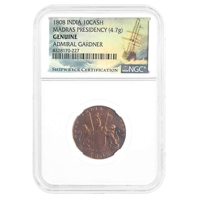 1808 India 10 Cash Madras Presidency Admiral Gardner Shipwreck NGC Genuine