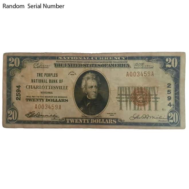 1929 $20 National Currency Note Avg Circ