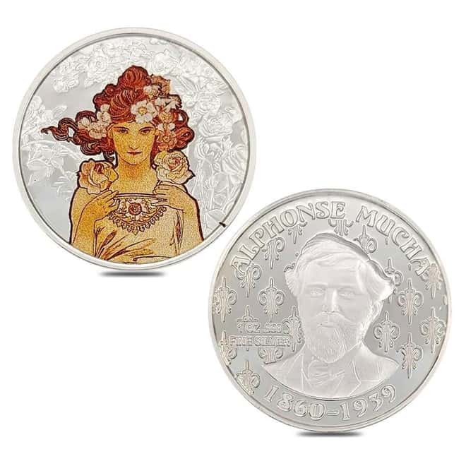 6 oz Alphonse Mucha Colorized Silver 6-Round Set .999 Fine