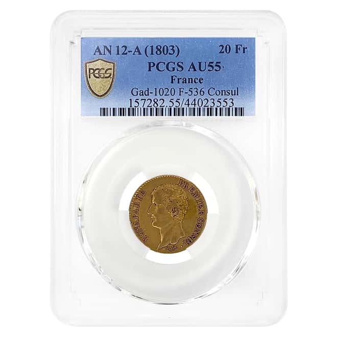 AN12 (1803) France 20 Francs Napoleon I Gold Coin PCGS AU 55