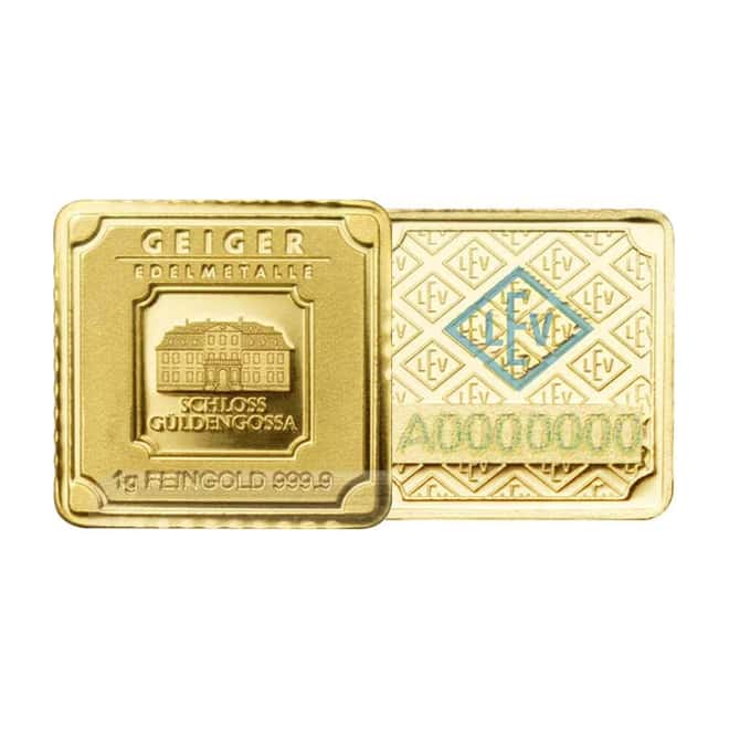 NO ASSAY - 1 Gram Geiger Original Square Gold Bar .9999 Fine