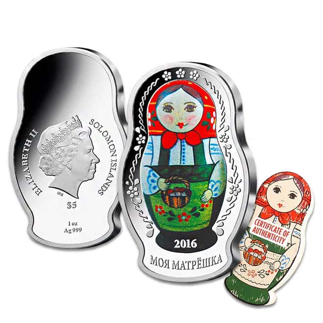 2016 1 oz Silver Solomon Islands Proof Russian Matryoshka Doll $5 Coin .999 Fine (w/Box&COA)