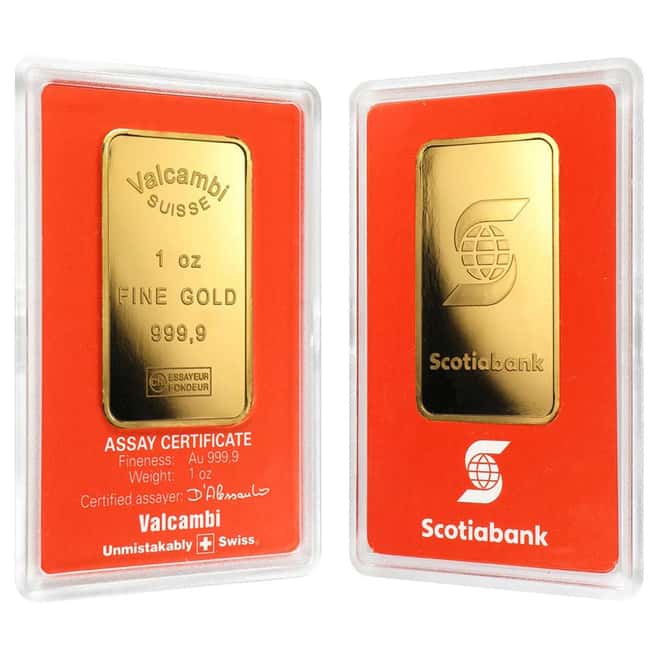 1 oz Gold Bar - Scotiabank Valcambi Suisse (In Assay)