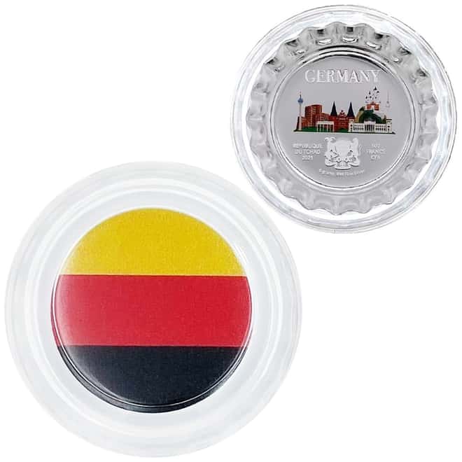 2021 Chad 6 gram World Landmarks - Germany Bottle Cap Proof Silver Coin .999 Fine (In Cap)