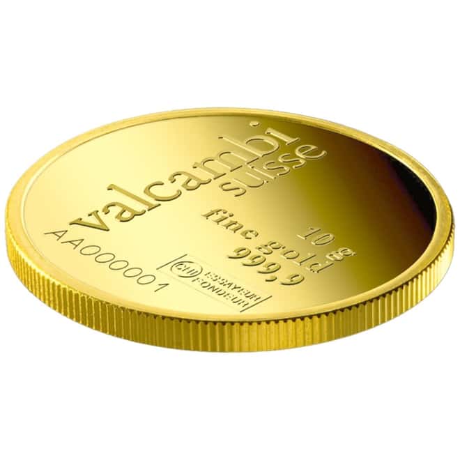 10 gram Gold Round Valcambi Suisse .9999 Fine (In Assay)