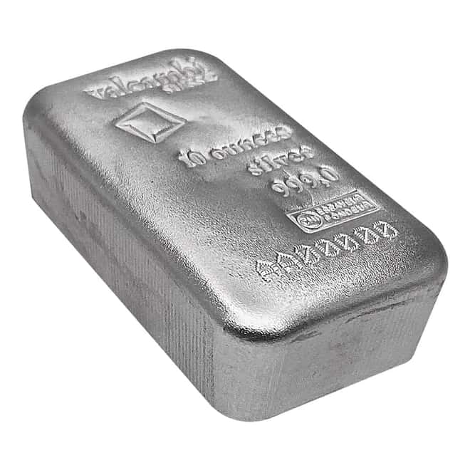Box of 50 - 10 oz Valcambi Suisse Cast Silver Bar .999 Fine (w/Assay)