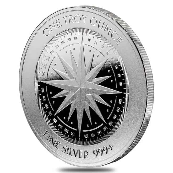 1 oz Compass Rose Silver Round .999 Fine