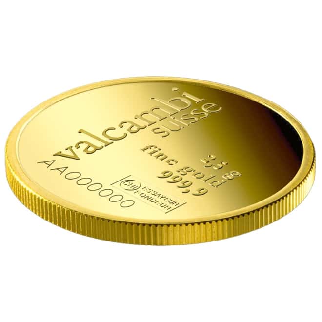 2.5 gram Gold Round Valcambi Suisse .9999 Fine (In Assay)