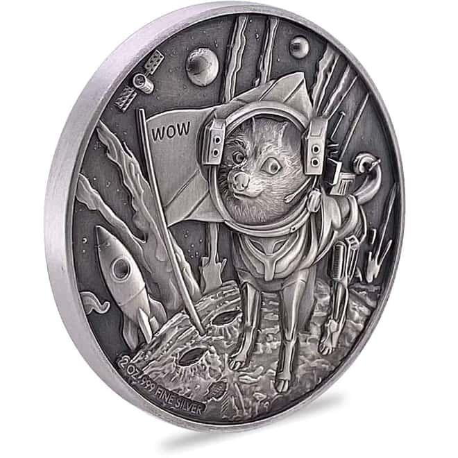 2022 Chad 2 oz Silver Doge On The Moon Antiqued High Relief Coin .999 Fine (w/Box)