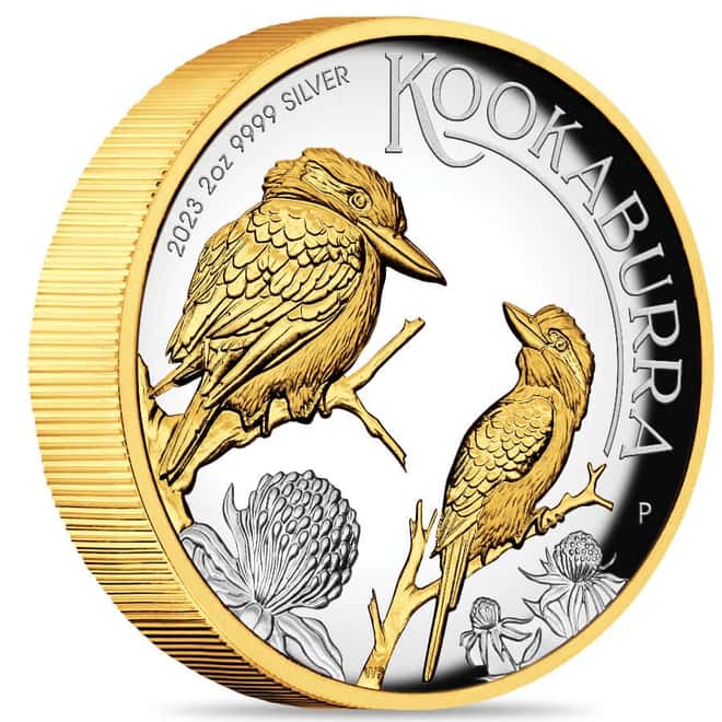 2023 2 oz Silver Australian Kookaburra High Relief Gilded Coin Perth Mint