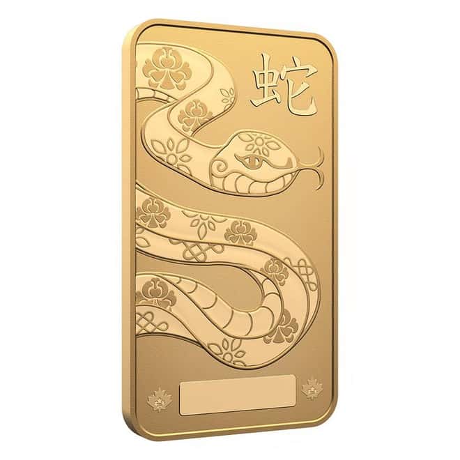 2025 1 oz Royal Canadian Mint RCM Lunar Snake Gold Bar .9999 Fine (in Assay)