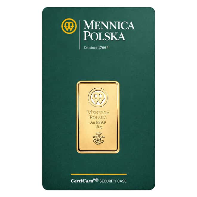 10 Gram Mint of Poland Gold Bar .9999 Fine (in Assay)