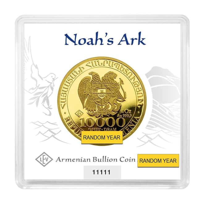1/4 oz Armenia Gold Noah's Ark 10000 Dram Coin BU in Assay (Random Year)