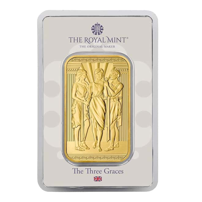 1 oz Great Britain Three Graces Gold Bar .9999 Fine (In Assay)