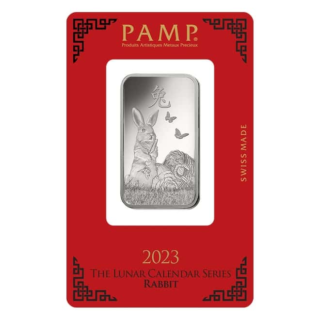 Box of 25 - 1 oz PAMP Suisse Year of the Rabbit Platinum Bar (In Assay)