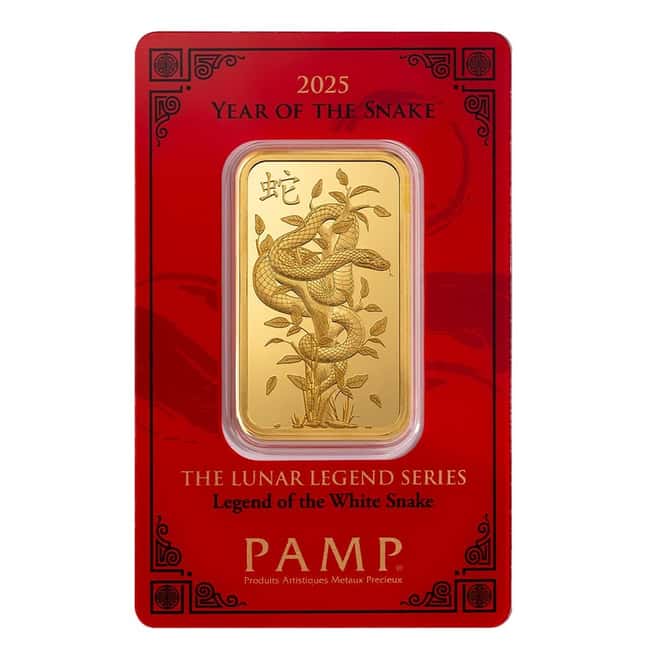 Box of 25 - 2025 1 oz PAMP Suisse Lunar White Snake Gold Bar (in Assay)