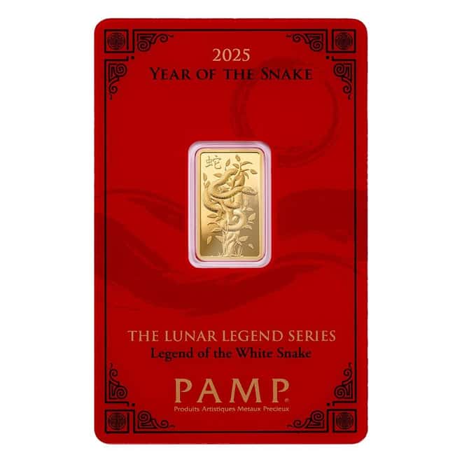 2025 5 Gram PAMP Suisse Lunar White Snake Gold Bar (in Assay)