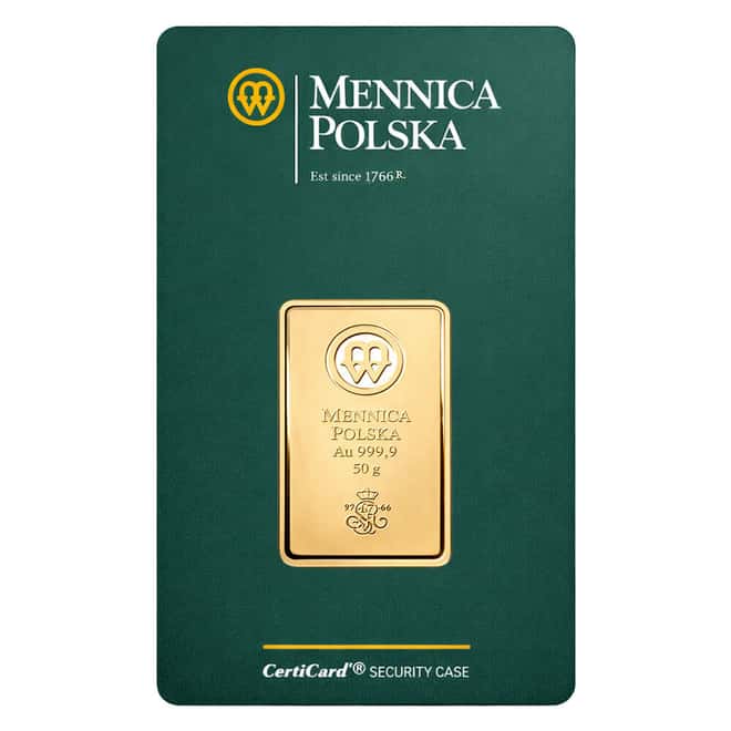 50 Gram Mint of Poland Gold Bar .9999 Fine (in Assay)