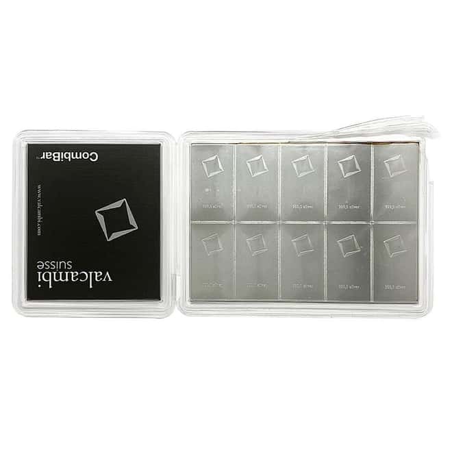 Broken Assay - 10 x 10 gram Silver Valcambi CombiBar .999 Fine